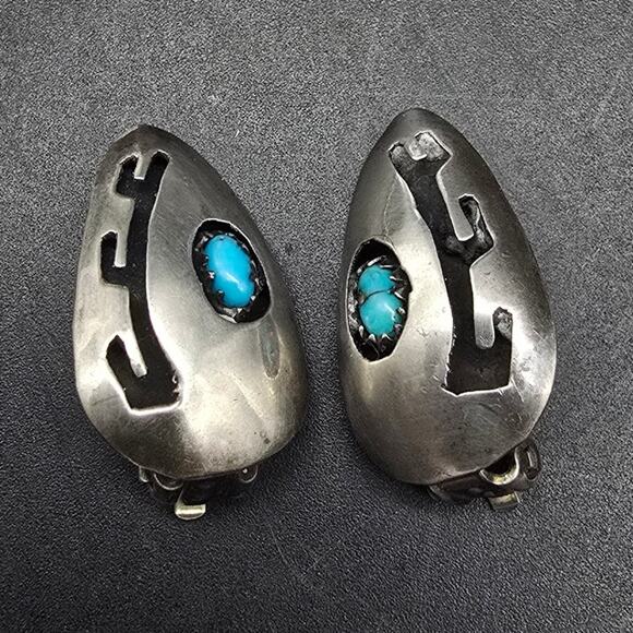Sterling Jewelry - Vintage Sterling Silver Turquoise Clip On Earrings Tear Drop